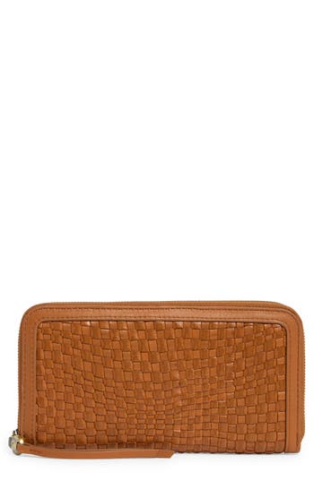 Hobo Large Nila Woven Leather Zip Around Wallet In Brown