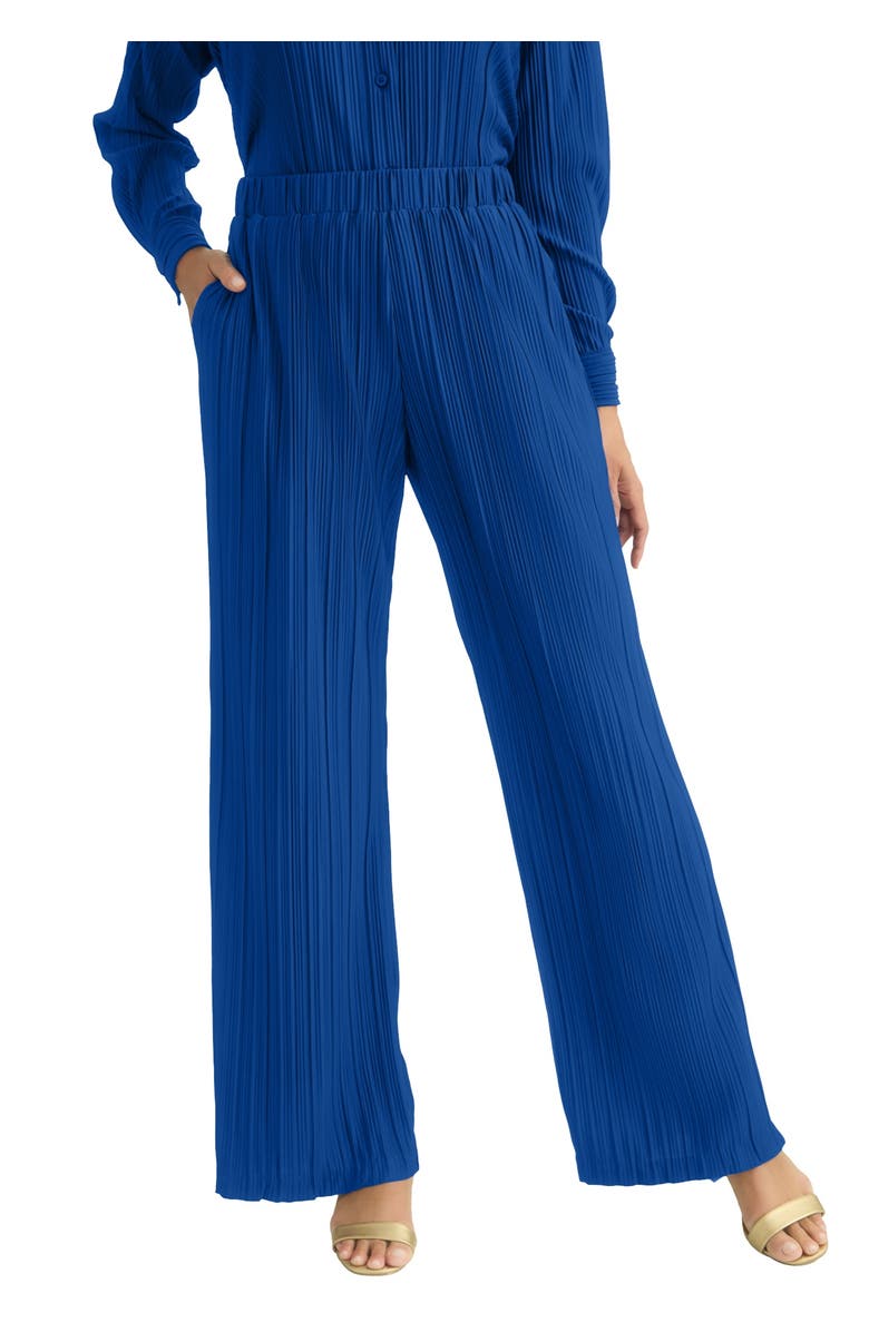 Jessica London Plisse Wide-Leg Trouser, Main, color, Dark Sapphire