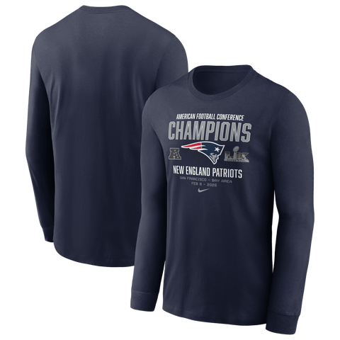 Men's Nike Navy New England Patriots 2025 AFC Champions Team Nation Long Sleeve T-Shirt