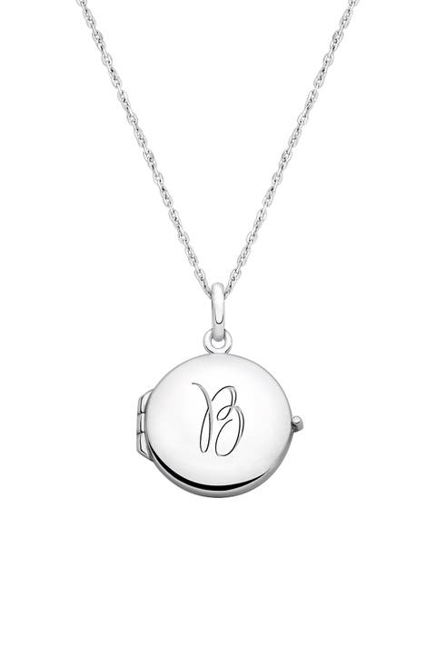 Sterling Silver Round Locket & Engraved Initial 14-16" Necklace