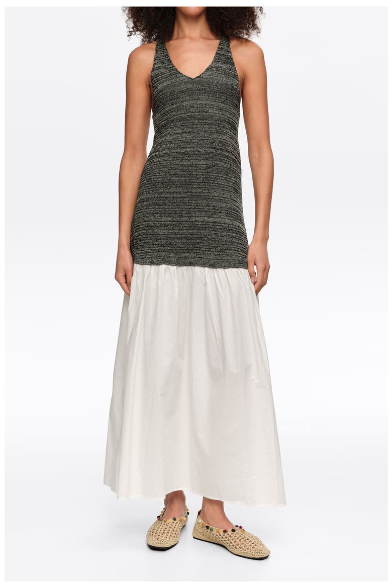 Two-Material Knit Dress, Main, color, WHITE