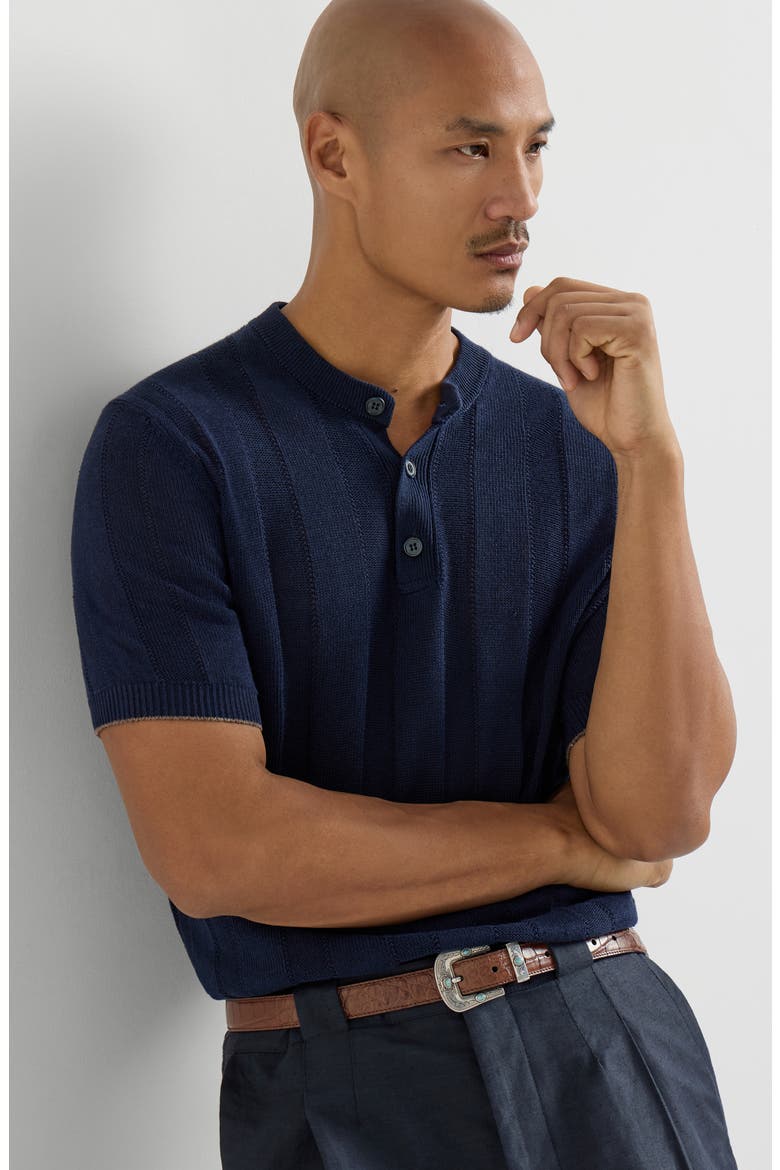 Henley collar T-shirt, Alternate, color, Navy Blue