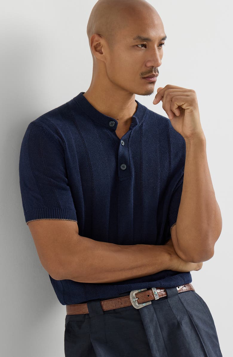 Brunello Cucinelli Henley collar T-shirt, Alternate, color, Navy Blue