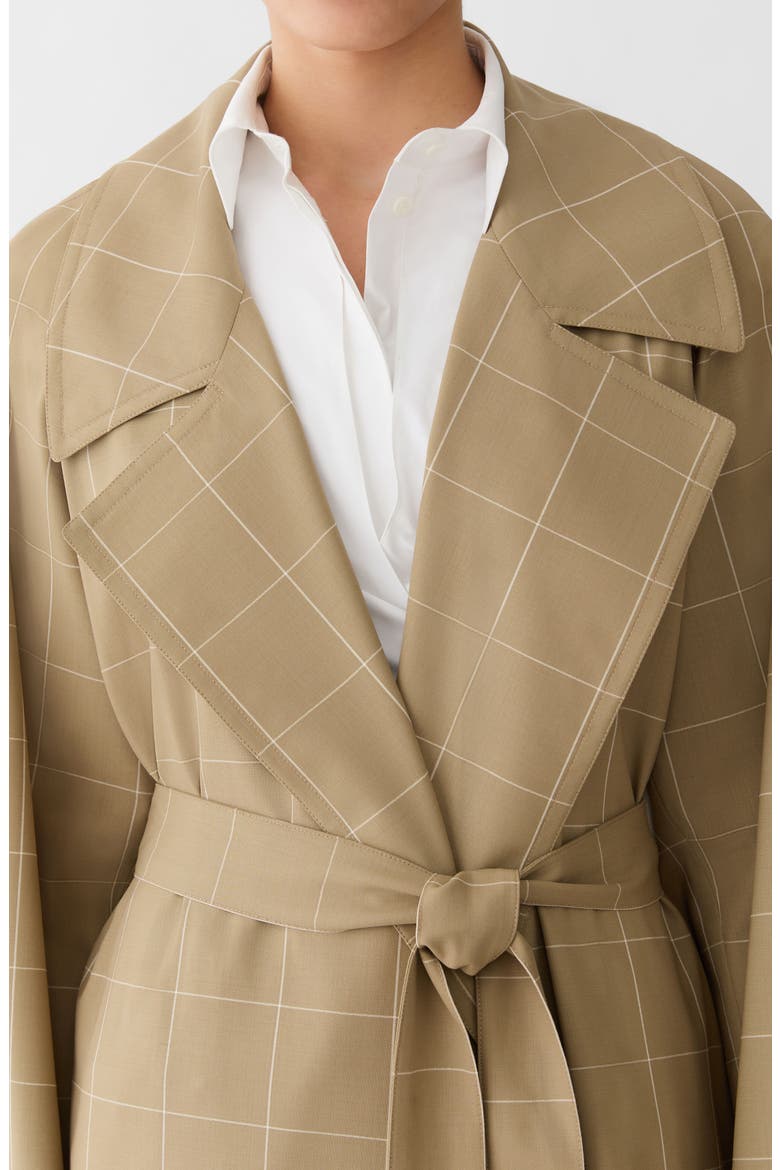Garden Grid Oversize Belted Tropical Wool Blend Duster, Alternate, color, CADET KHAKI MULTI