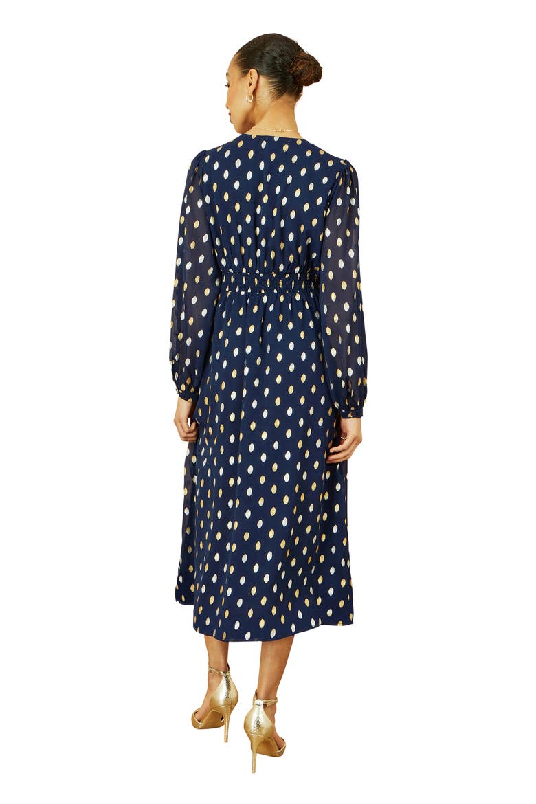 Elegant Foil Print Midi Dress, Alternate, color, Navy