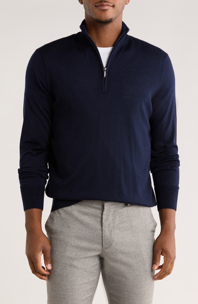 Brooks Brothers Swift Merino Wool Half Zip Pullover, Main, color, Navy