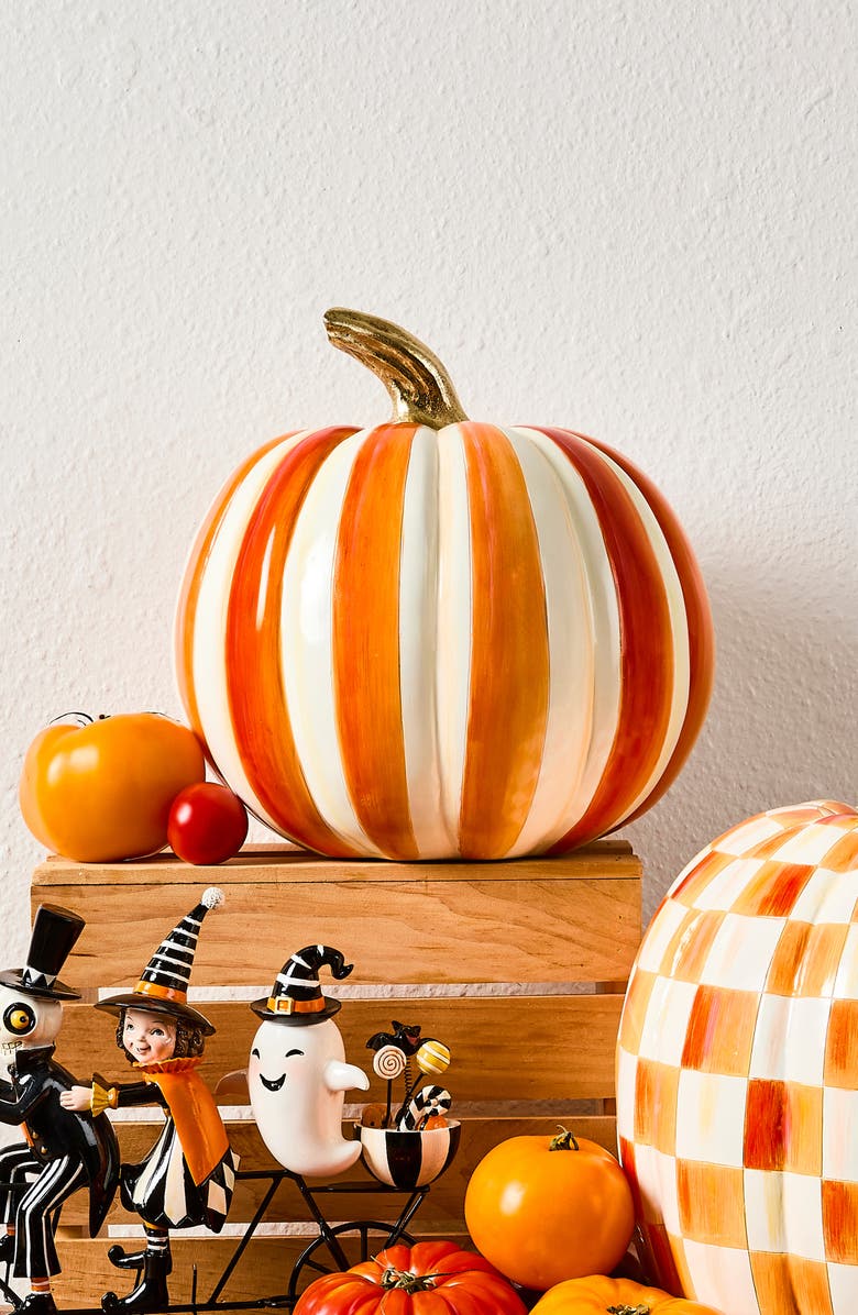 MACKENZIE CHILDS Orange Stripe Medium Pumpkin, Alternate, color, Orange
