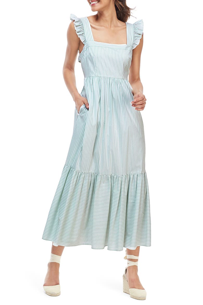 Jasmine Stripe Square Neck Maxi Sundress, Main, color, MINT