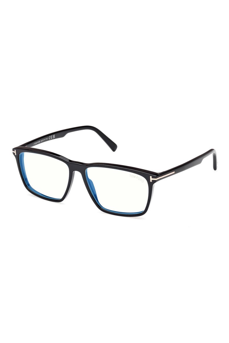 56mm Square Blue Light Blocking Glasses, Alternate, color, BLACK ECO / T LOGO