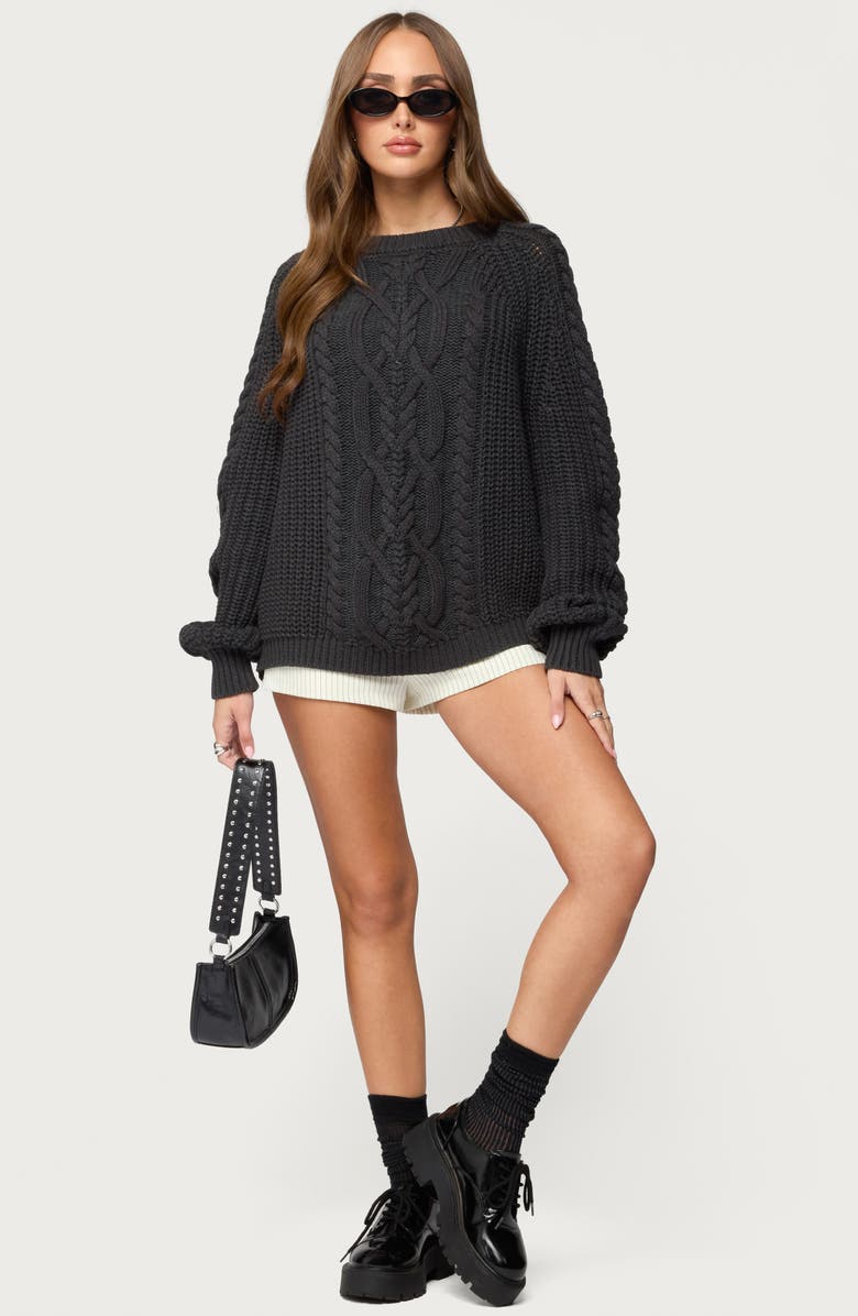 EDIKTED Lira Chunky Cable Stitch Sweater, Alternate, color, Dark-Gray-Melange