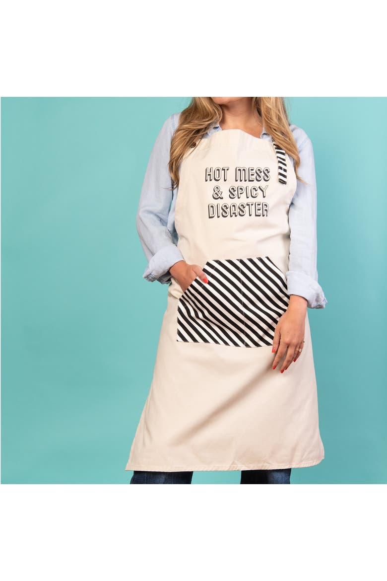 Hot Mess & Spicy Disaster Apron Cotton White, Alternate, color, White