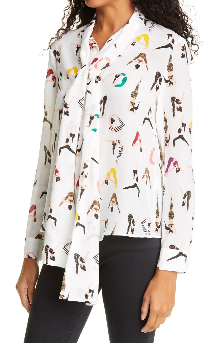 Alice + Olivia Jeannie Bow Collar Silk Top, Alternate, color,