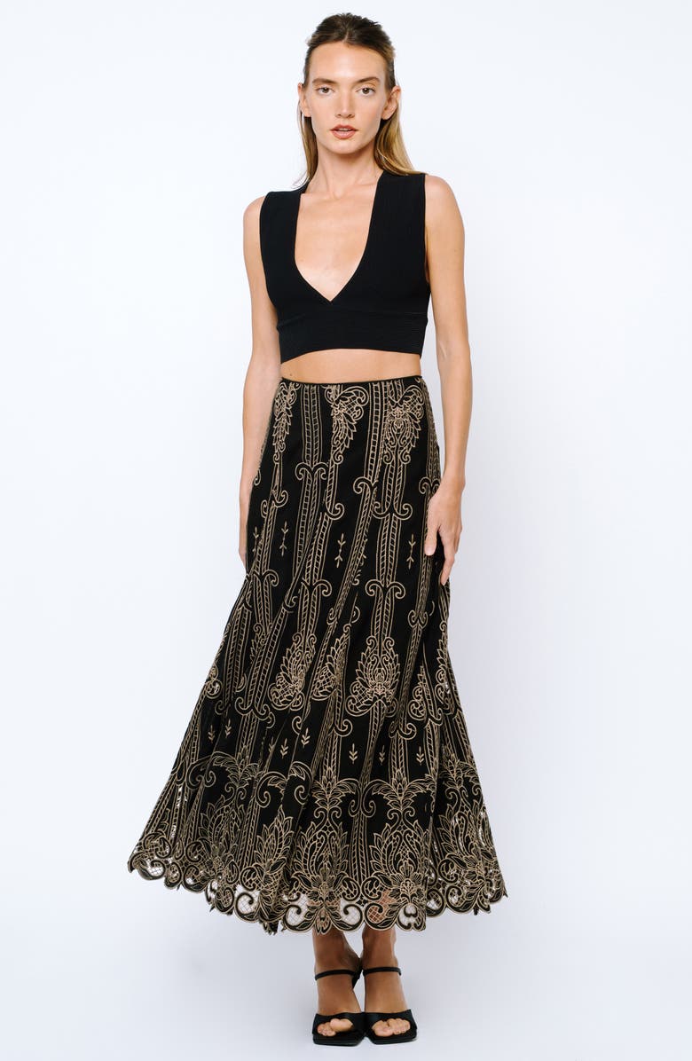 CIEBON Becca Lace Hem A-Line Skirt, Alternate, color, Black/ Taupe