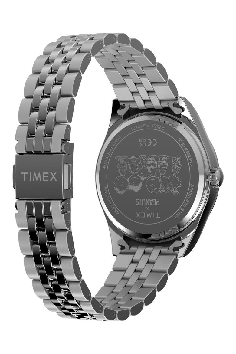 Peanuts® x Timex Legacy Snoopy with Flower Dial 36mm Stainless Steel Bracelet Watch, Alternate, color, SILVER-TONE