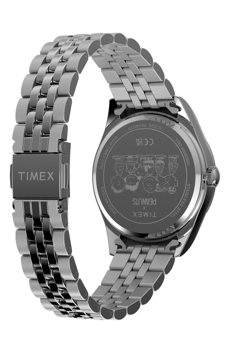 Timex<sup>®</sup> Peanuts<sup>®</sup> x Timex Legacy Snoopy with Flower Dial 36mm Stainless Steel Bracelet Watch, Alternate, color, Silver-Tone