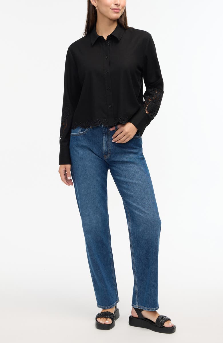 Ellen Tracy Eyelet Inset Button-Up Shirt, Alternate, color, 