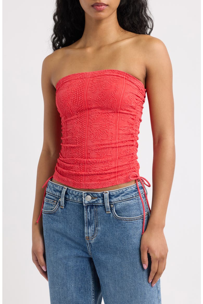 Ruched Tapestry Bandeau Top, Main, color, RED