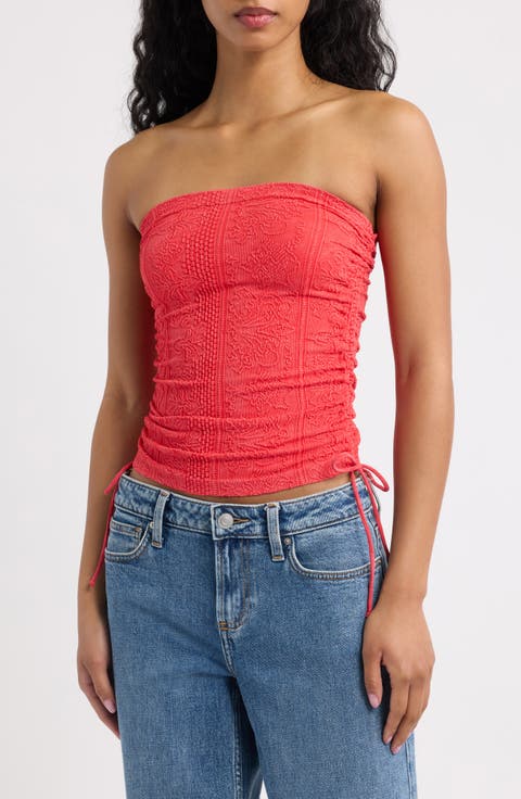 Ruched Tapestry Bandeau Top