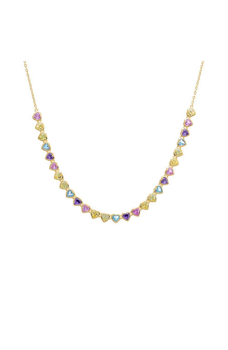 BY ADINA EDEN Colored CZ Bezel Hearts Necklace, Main, color, Multi-Color