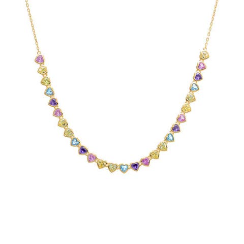 Colored CZ Bezel Hearts Necklace