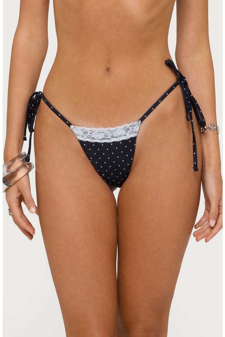 Nicca Polka Dot String Bikini Bottoms, Main, color, BLACK-AND-WHITE