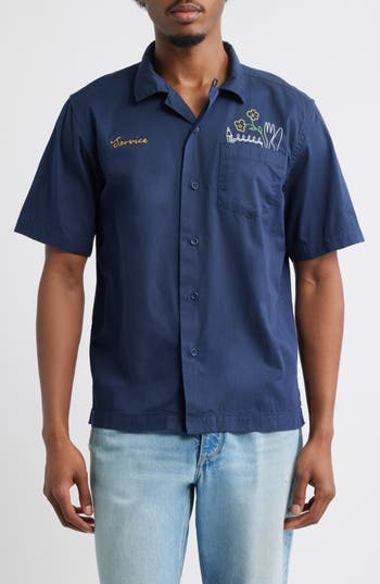 Service Works Logo Cotton Camp Shirt In Blue