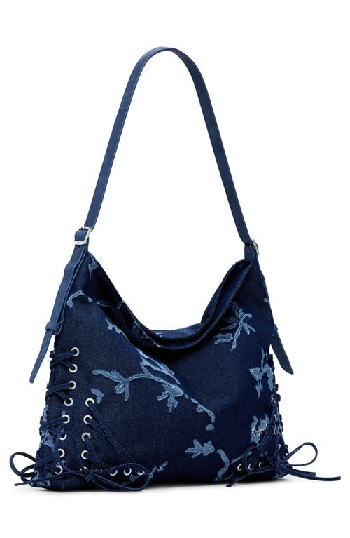 Desigual Floral Devoré Denim Crossbody Bag In Purple