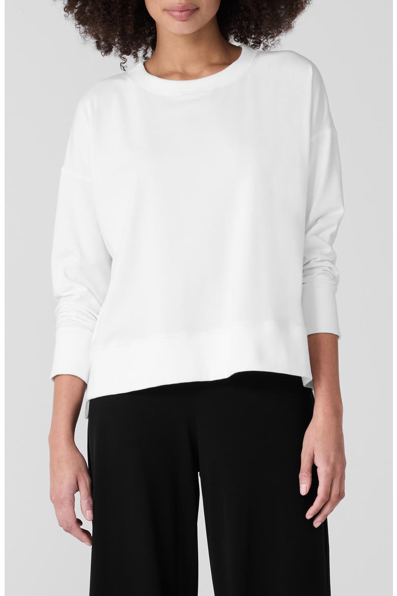 Crewneck Stretch Organic Cotton Knit Top, Main, color, WHITE