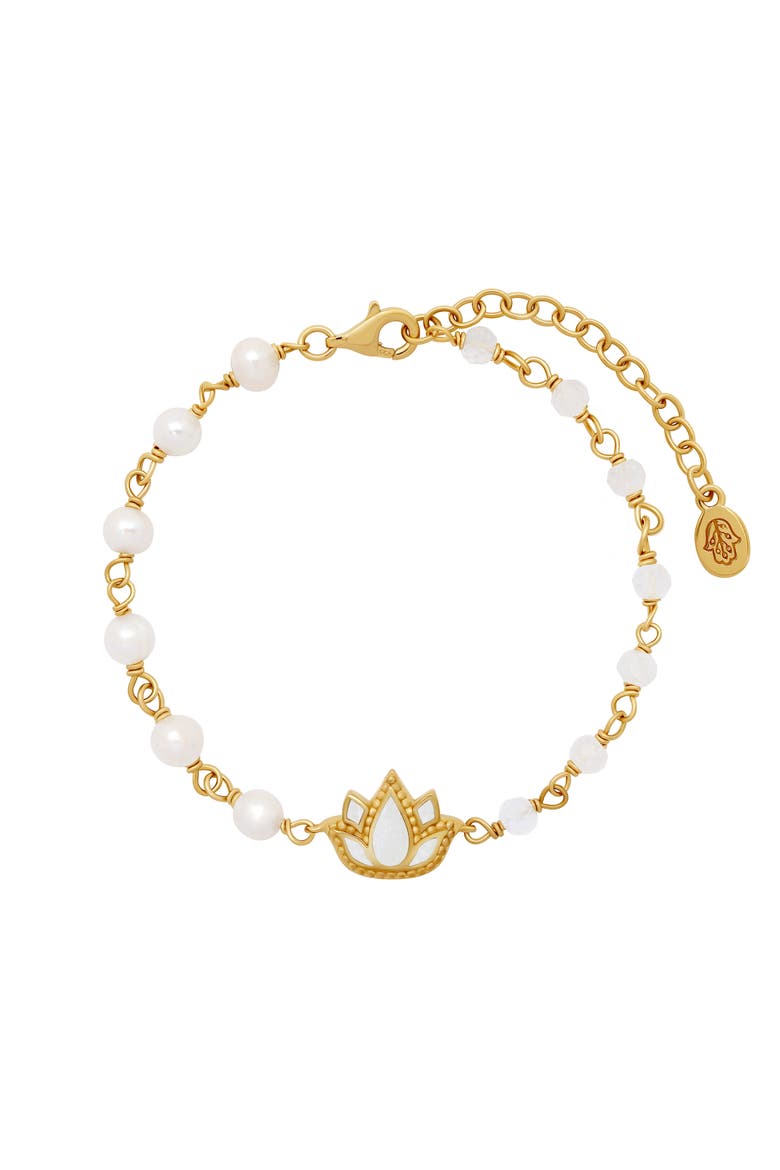 Rainbow Moonstone Lotus Gold Plated Women's Chain Bracelet Intentions Aligned, Main, color, Gold/White