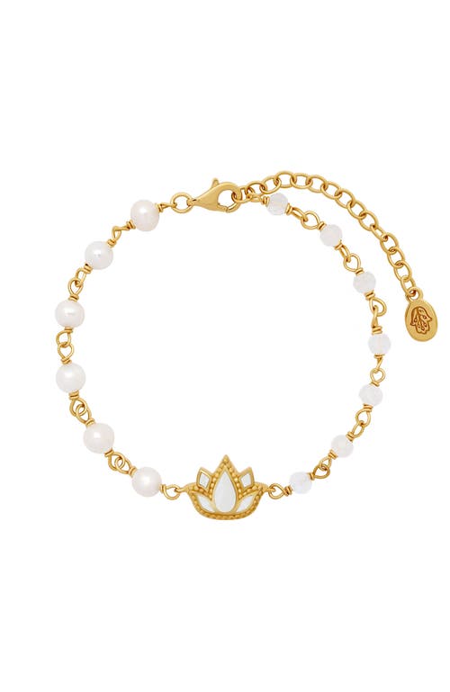 Karma And Luck Intentions Aligned Rainbow Moonstone Lotus Gold Bracelet In Multi