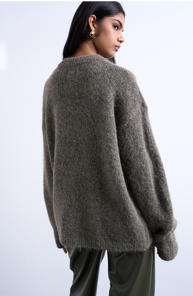 Topshop Fluffy Oversize Crewneck Sweater, Alternate, color, Brown