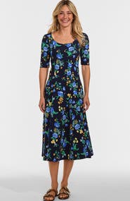 Lands' End Starfish Elbow Sleeve Midi Fit and Flare Dress