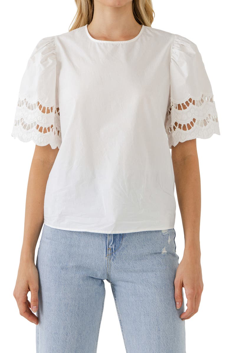 English Factory Lace Trim Top, Main, color,