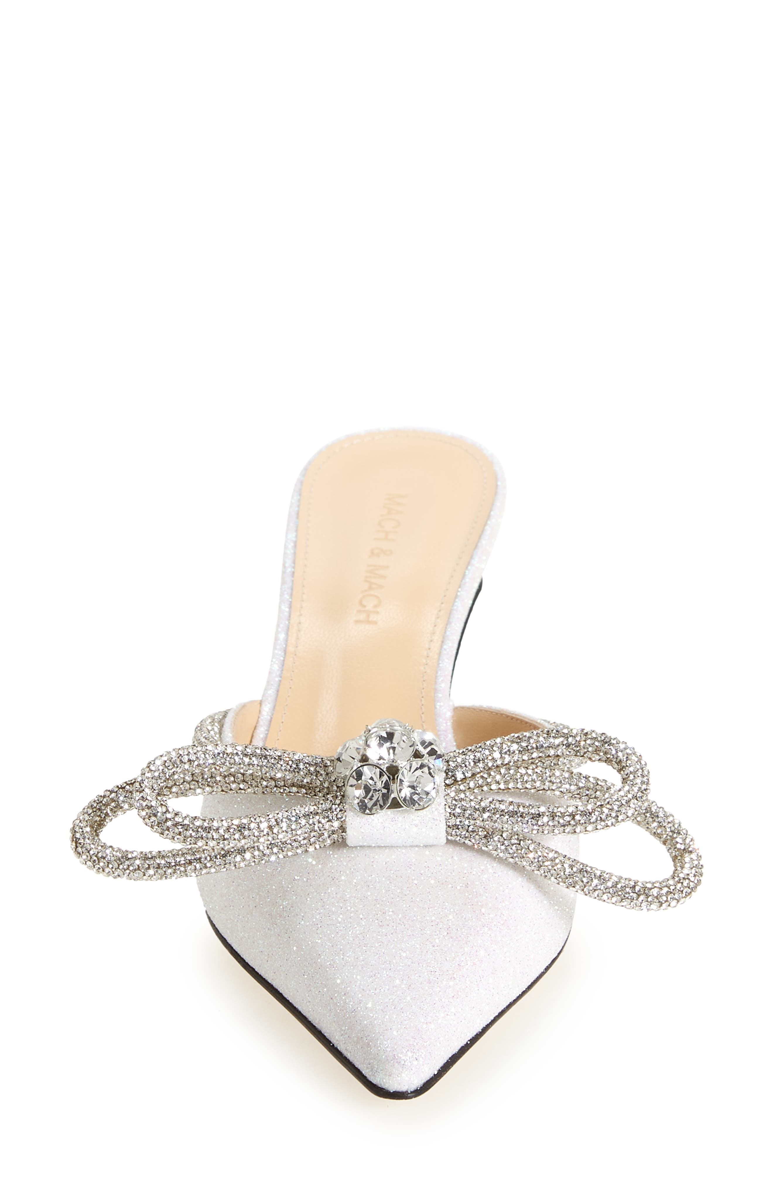 Mach & Mach Glitter Double Crystal Bow Pointed Toe Mule, Alternate, color, 