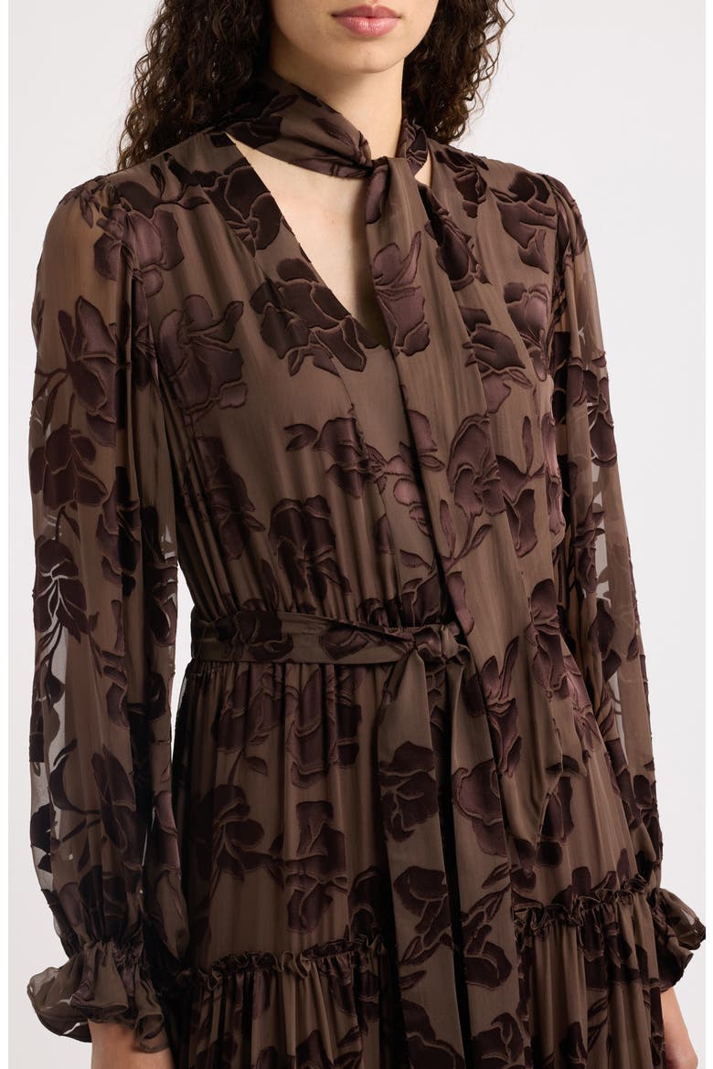 Tiana Floral Burnout Dress, Alternate, color, RAPSODY BROWN