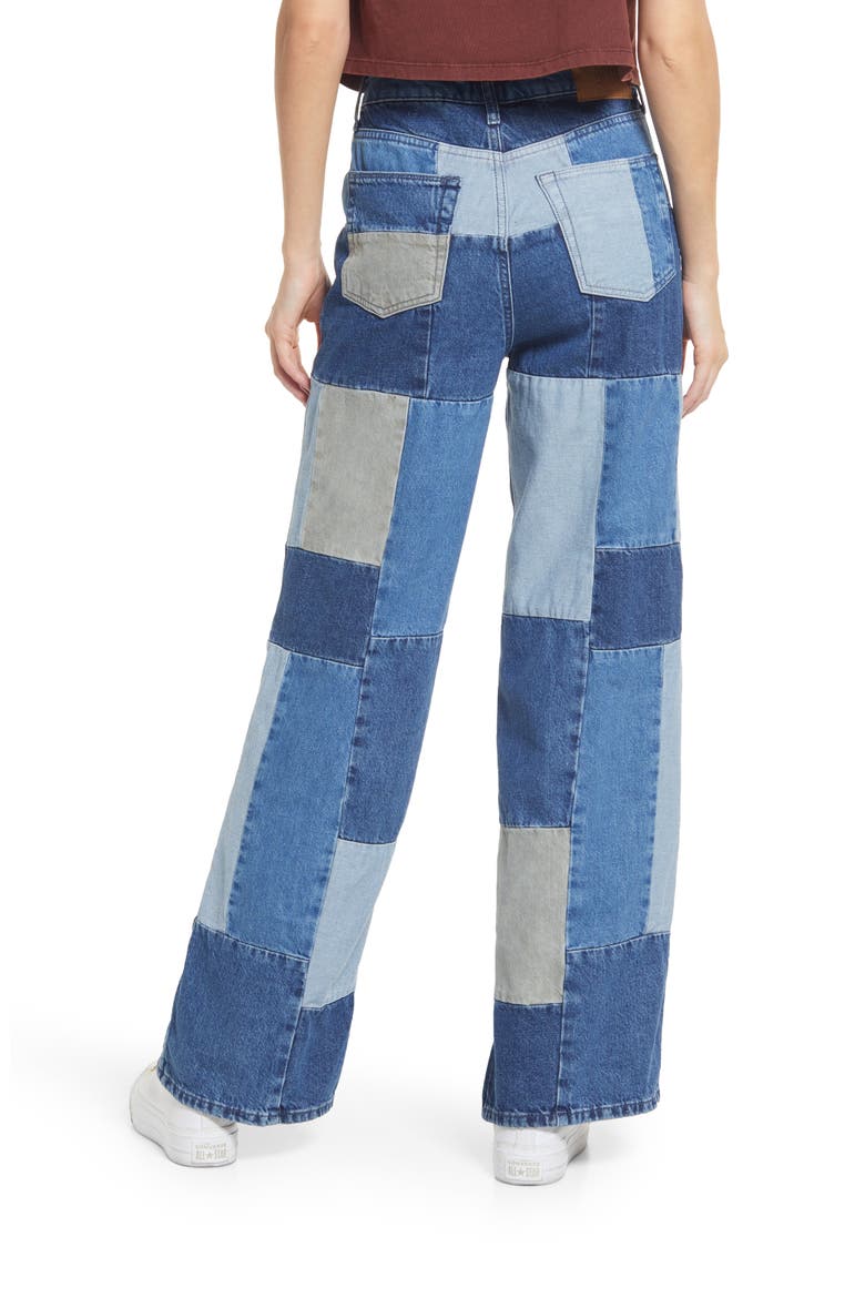 Patchwork Puddle Jeans, Alternate, color, DENIM