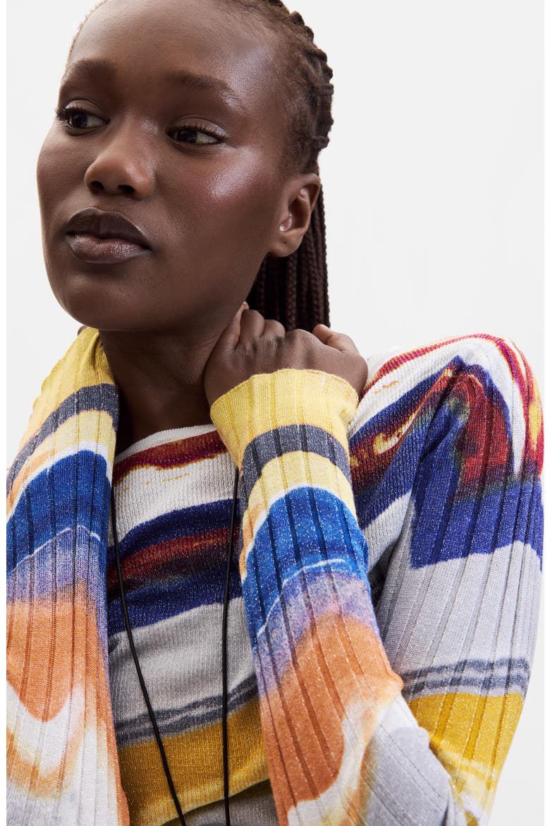 Striped Metallic Knit Sweater, Alternate, color, LIGHT BLUE
