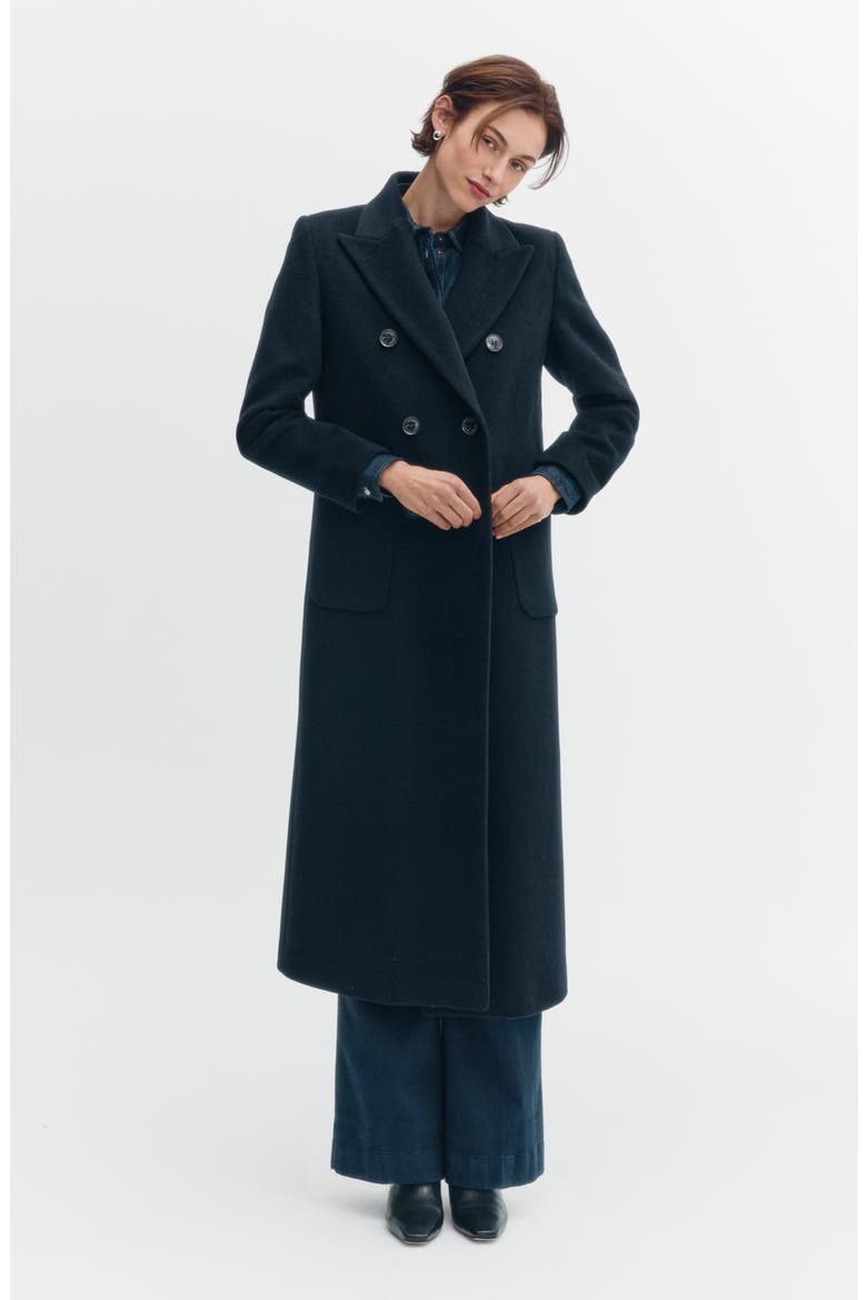 Double Breasted Longline Wool Blend Coat, Alternate, color, REGAL NAVY