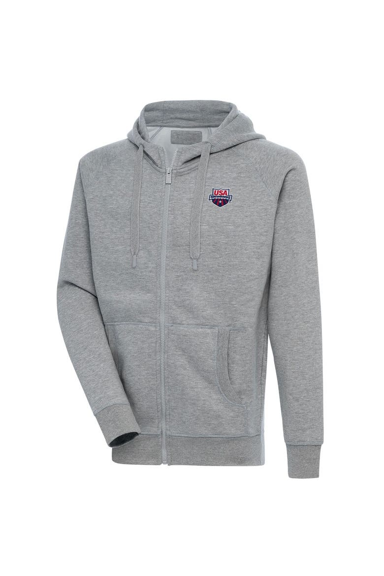 Men's Antigua  Heather Gray USA Swimming Victory Full-Zip Hoodie, Main, color, Heather Gray