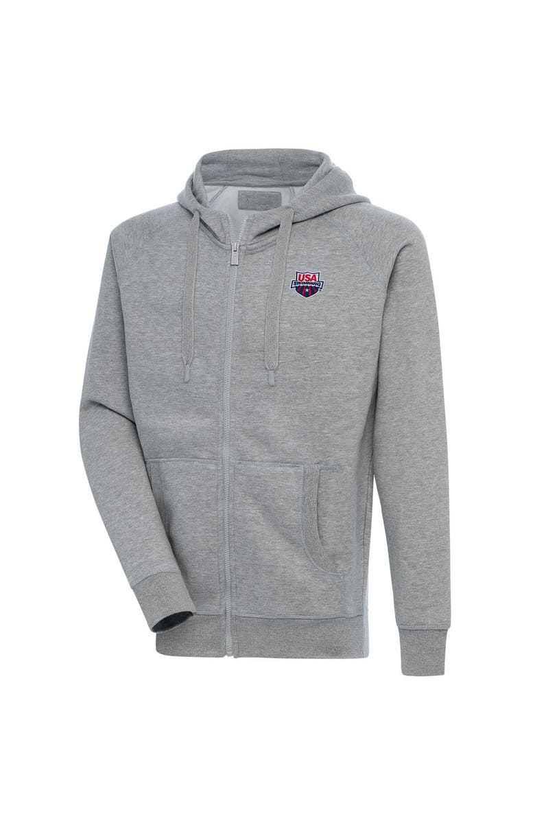 ANTIGUA Men's Antigua Heather Gray USA Swimming Victory Full-Zip Hoodie, Main, color, Heather Gray