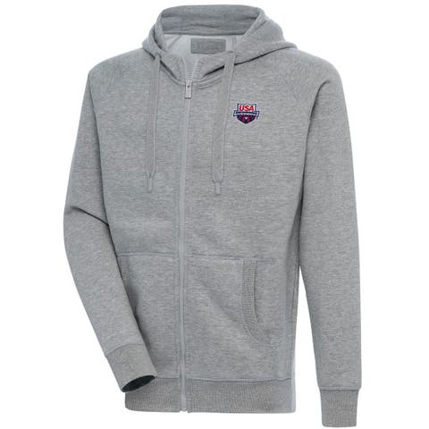 Men's Antigua  Heather Gray USA Swimming Victory Full-Zip Hoodie