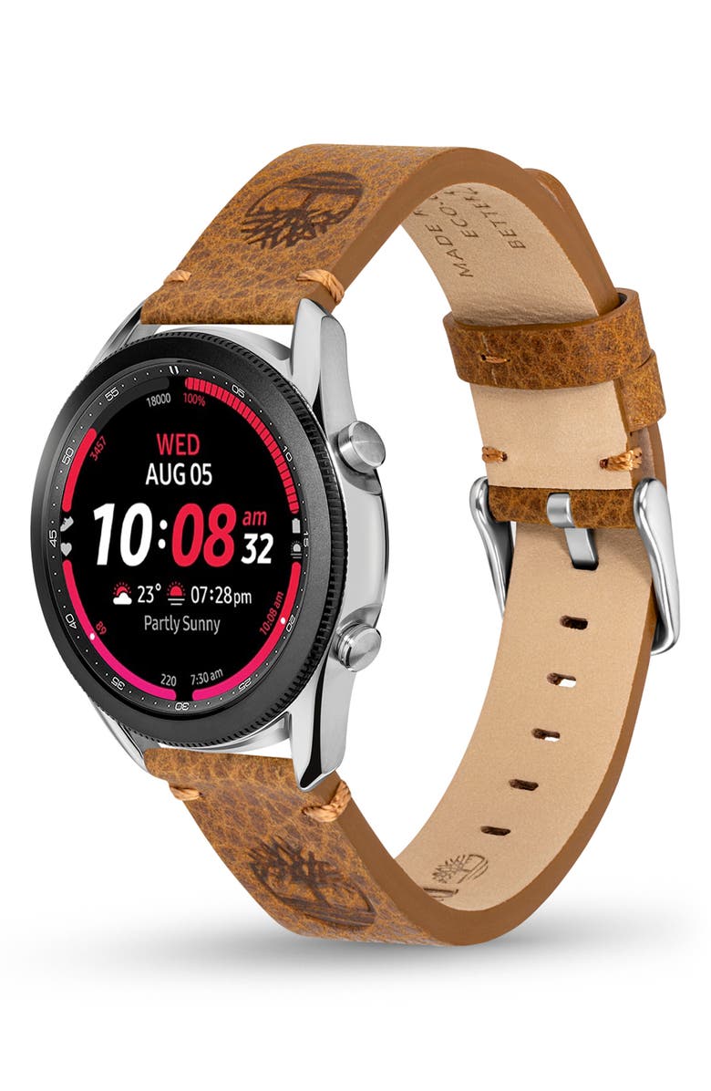 Timberland Leather 22mm Smart Watch Watchband, Alternate, color, Camel