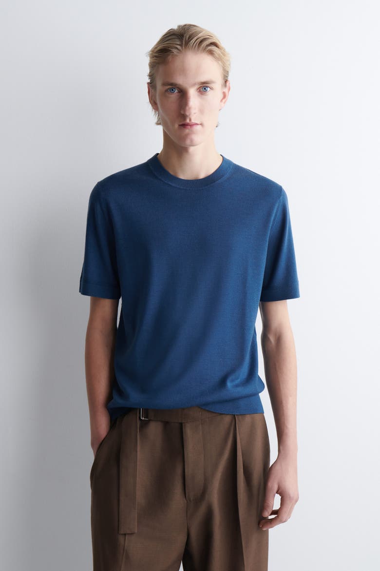 Merino Wool Knitted T-Shirt, Main, color, DARK BLUE