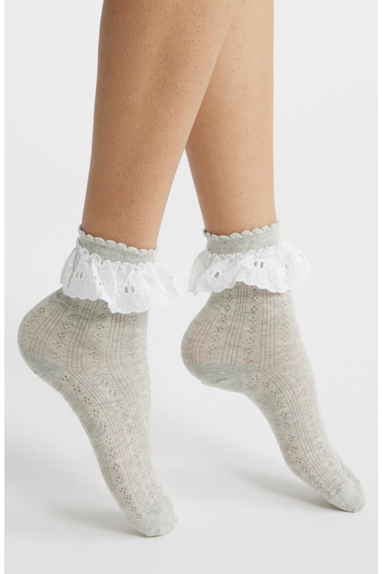 Bobby Lace Ankle Socks, Main, color, GREY