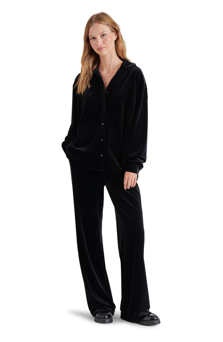 Steve Madden Jaelynn Slouchy Stretch Velvet Button-Up Shirt, Alternate, color,