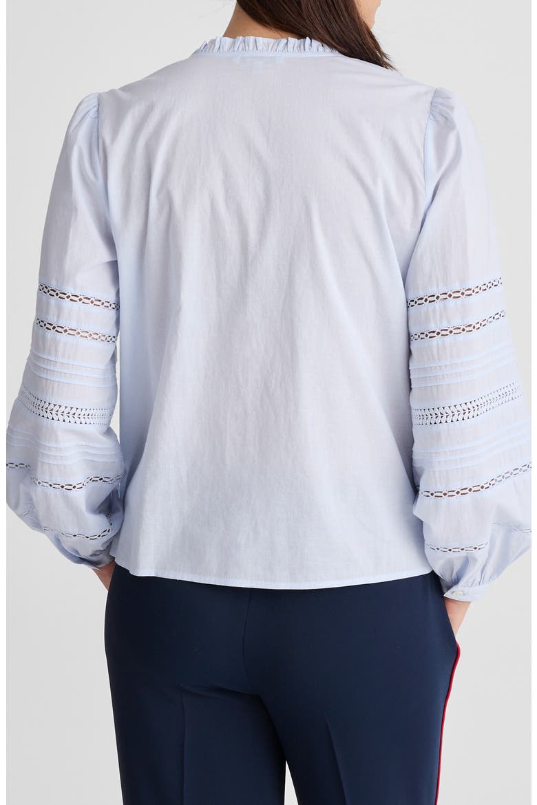 High Neck Lace Detail Pintuck Cotton Top, Alternate, color, SOFT BLUE
