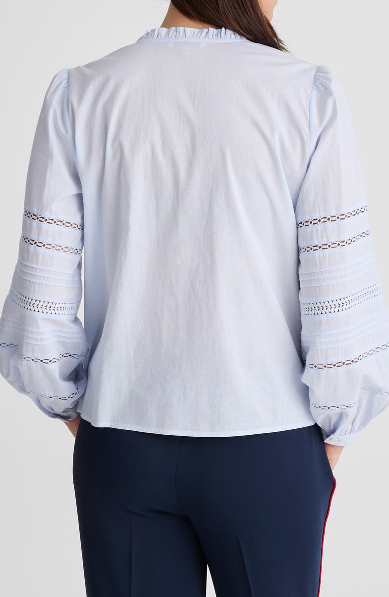 Madewell High Neck Lace Detail Pintuck Cotton Top, Alternate, color, Soft Blue