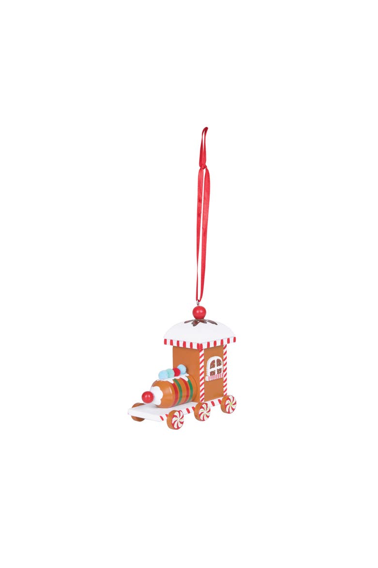 Stripe Gingerbread Train Ornament, Main, color, Brown