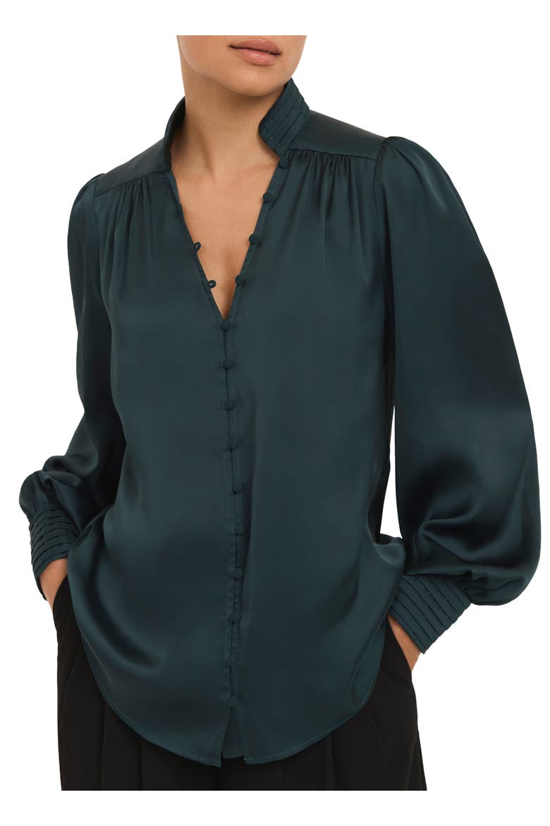 Satin Long Sleeve Blouse, Main, color, Green