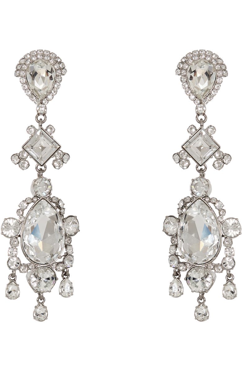 Balmain Brass and crystal pendant earrings, Main, color, Silver